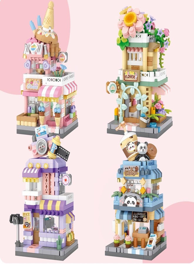 MEIEST 4 Mini City Shop Street View Building Blocks Model Set,Simulation Architecture Collection Particle Construction Building Bricks Toy,Home Decoration - Image 1